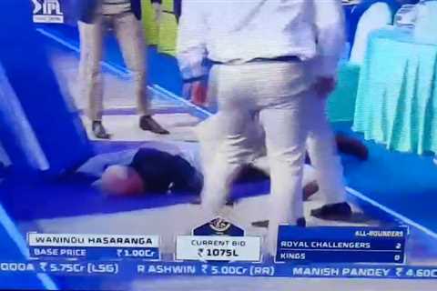 IPL auctioneer Hugh Edmeades faints live on TV in shocking scenes but Brit, 62, is reportedly..