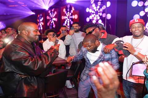 Floyd Mayweather enjoys karaoke with music star Kanye West and NFL bad boy Antonio Brown during..