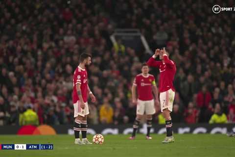 Watch furious Cristiano Ronaldo tell referee he needs glasses during Man Utd’s Champions League KO..