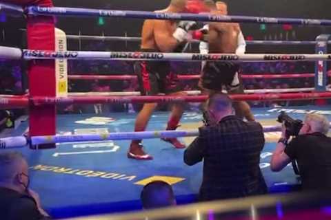 Watch boxer deliver sickening punch that left opponent knocked out on his feet before crashing..