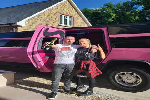 Conor McGregor’s coach John Kavanagh rides in pink stretch hummer with partner Orlagh Hunter to..