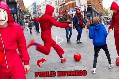 Scaring people in LONDON with a FOOTBALL !? (PUBLIC NUTMEGS CHALLENGE)