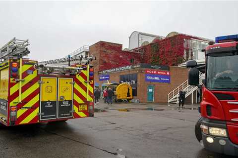 Fire engines rush to Nottingham racecourse and punters, jockeys and stewards forced to evacuate in..