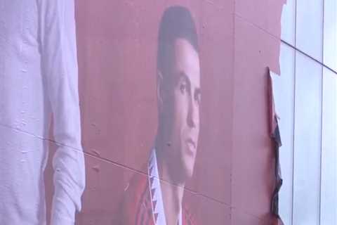 Huge Cristiano Ronaldo mural REMOVED from Old Trafford following explosive interview slamming club..