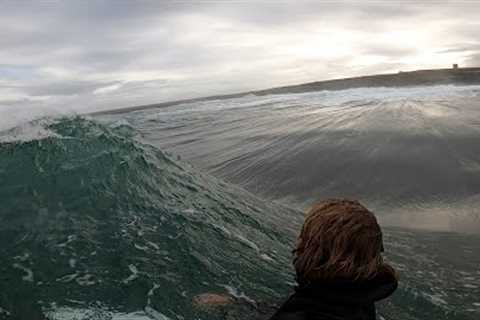 POV RAW CLIPS WILD SESSION AT SCOTTISH REEF SLAB NEARLY STUCK IN DEEP FOAM ON PADDLE OUT