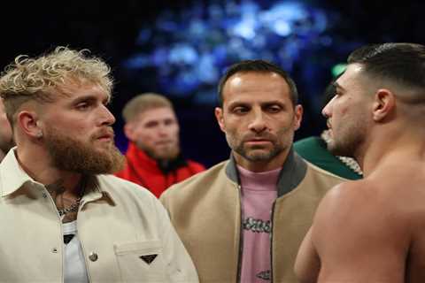 Jake Paul faces off with poster of Tommy Fury after vowing to KO bitter rival in four rounds after..