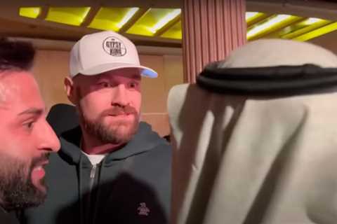 Tyson Fury jokes that he can’t kiss Derek Chisora in Saudi Arabia because he’d ‘probably get shot’..