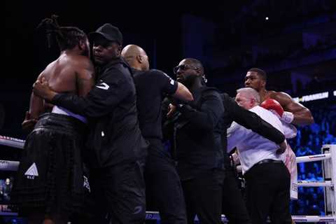 ‘Go on Tony, chin him’ – Carl Froch eggs on Tony Bellew before being dragged away from ringside..