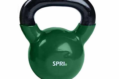 SPRI Kettlebell Weights Deluxe Cast Iron Vinyl Coated Comfort Grip Wide Handle Color Coded..