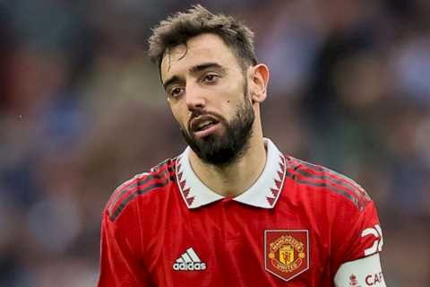 Bruno Fernandes seen with crutches and boot as Man Utd fans cry ‘season’s over’