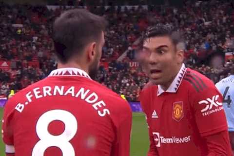 Bruno Fernandes spotted in heated exchange with Casemiro – but Man Utd fans love it