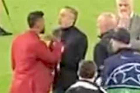 Red-suited Patrice Evra in on-pitch spat with Manchester City staff after ‘mocking them’