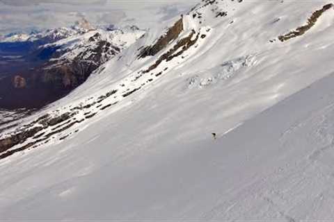 Skiing Powder on Cerro Creston w/ 11,171'' Fitz Roy Towers in the Background in El Chalten,..