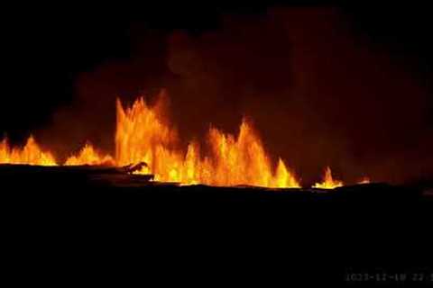 Volcanic Eruption started in Iceland. At Hagafell Mountain, north of Grindavík. City in danger!