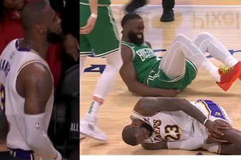 LBJ KICKS JAYLEN BROWN IN BACK! YELLS BACK AT HIM! WHAT R U DOING?