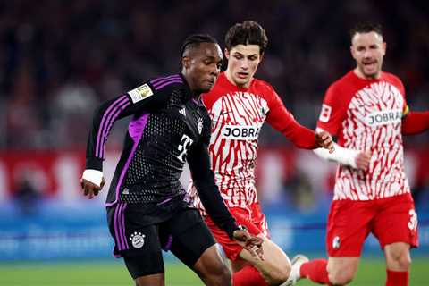 Mathys Tel makes the most of his shot for Bayern Munich vs. SC Freiburg