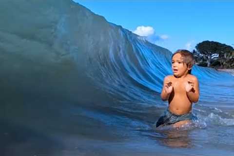 KIDS SAFETY LESSONS IN BIG WAVES AND SURF IN HAWAII.