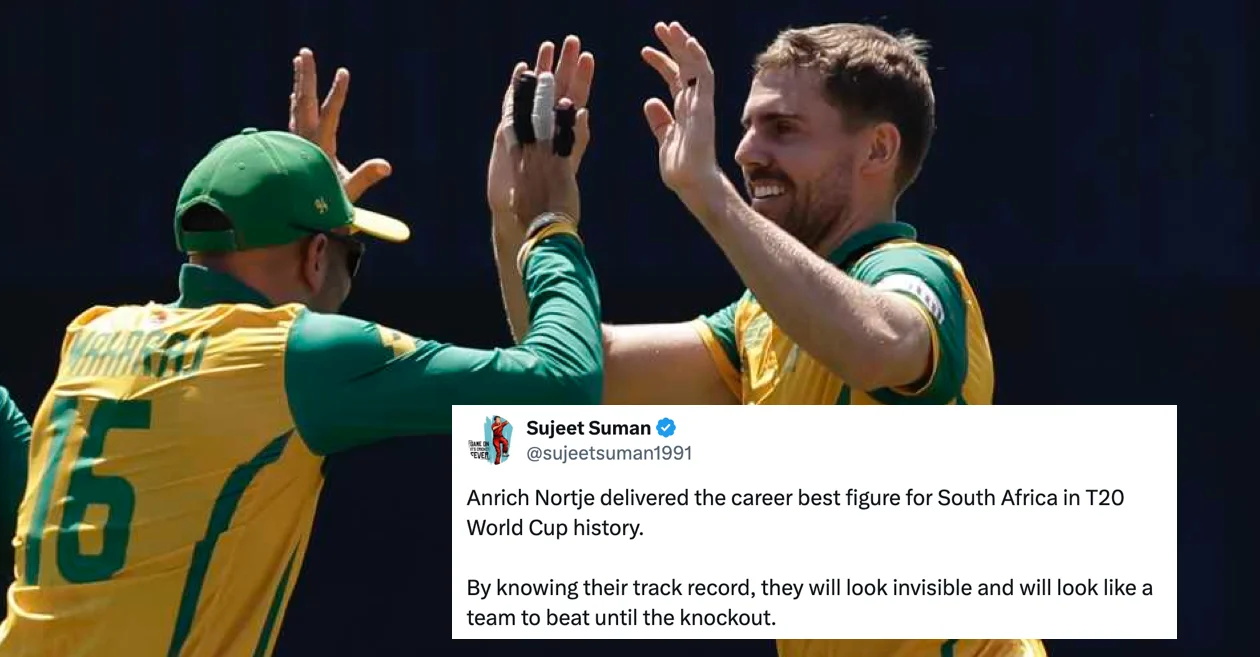 Twitter reactions: Anrich Nortje unleashes fury as South Africa thump Sri Lanka in T20 World Cup..