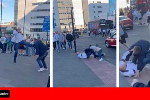 Two fans get into pathetic fight with each other before England v Bosnia at Newcastle