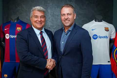 Barcelona president Laporta meets with Hansi Flick ahead of pre-season